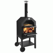 Four à pizza au feu de bois d'extérieur avec thermomètre 2 grilles en acier bac à cendres amovible roulettes et cheminée pour piscine jardin terr Four à pizza au feu de bois d'extérieur avec thermomètre 2 grilles en acier bac à cendres amovible roulettes et cheminée pour piscine jardin terr