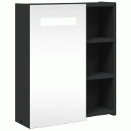 Helloshop26 - Armoire de salle de bain à miroir LED murale 45 x 13 x 52 cm avec éclairage pratique et design épuré en bois noir 02_0047267 - noir