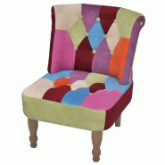 Helloshop26 - Fauteuil chaise siège lounge design club sofa salon en style français avec de patchwork tissu 1102035/3 - Bois massif 3000140151300