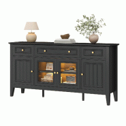 Merax Buffet 160 x 40 x 78,5 cm avec 3 tiroirs, 4 portes, 2 portes vitrées et éclairage LED contrôlable par application, noir - noir Bois manufactu