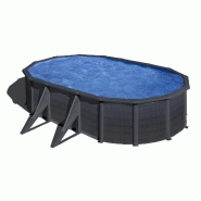 Piscine ovale acier 5,27m x 3,27m x h: 1,22m -  gris anthracite - filtration à sable - renfort apparents