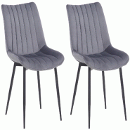 Décoshop26 - Lot de 2 chaises de salle à manger design moderne avec pieds en métal noir assise en velours gris 10_0001743 - gris métal 3000250646826
