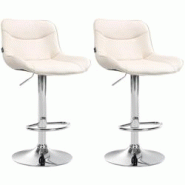 Décoshop26 - Lot de 2 tabourets de bar x1 avec coutures décoratives en PVC crème pied en trompette métal chromé 10_0004449 - 3000252108391 Décoshop26 - Lot de 2 tabourets de bar x1 avec coutures décoratives en PVC crème pied en trompette métal chromé 10_0004449 - 3000252108391
