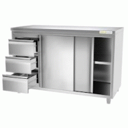 Meuble bas inox 1600x700 mm avec 3 tiroirs à gauche PREMIUM - GOLDINOX - gris inox 3701770814503