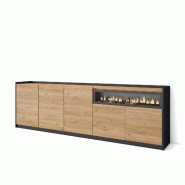 SKRAUT HOME Buffet salon et cuisine, 260x80x37 cm, 5 Portes, Cheminée électrique, Chêne et noir - beige Bois manufacturé 707_39