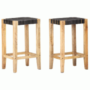 Tabourets de bar lot de 2 noir cuir véritable 75 cm Modèle Atlas Luna Pro - 321835