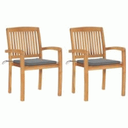 VidaXL Chaises De Jardin Lot De 2 Et Coussins Gris Bois De Teck Massif - gris 3063253 VidaXL Chaises De Jardin Lot De 2 Et Coussins Gris Bois De Teck Massif - gris 3063253