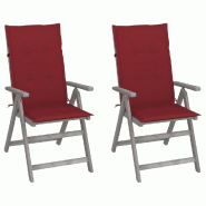 VidaXL Chaises Inclinables De Jardin Lot De 2 Et Coussins Bois Acacia - gris 3064707