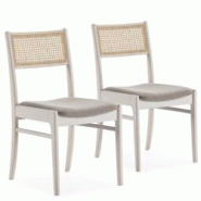 VS Venta-stock Pack de 2 chaises Vilma Couleur Blanc Wash, Bois Massif et Rotin naturel - blanc Bois massif I23099