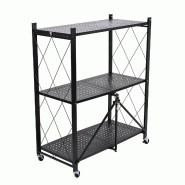 WellHome - Meuble de rangement pliable à 3 niveaux avec roulettes, noir - 71 x 34 x 89 cm - noir métal WH16914