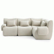 Canapé d'angle modulaire MILYSOFA SOFATIME 4 places Tissu fine bouclette Beige crème - MS-TIME-4C-CRB