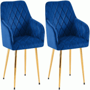 Décoshop26 - Lot de 2 chaises de salle à manger en velours bleu avec coutures décoratives en losange chic et contemporain 10_0007856 - bleu 3000266