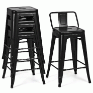 Helloshop26 - Lot de 4 chaises de bar empilables 43 x 43 x 79 cm design moderne avec dossier amovible ergonomique en acier noir 20_0019634 - noir 3000