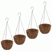 Helloshop26 - Lot de 4 jardinières suspendues en acier noir Ø 30 x 52 cm avec doublure coco design moderne jardin 02_0046615 - noir acier 3000234337