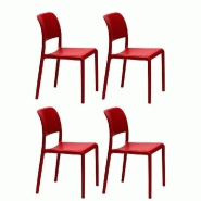 LOT DE 4 CHAISES RIVER EMPILABLES DESIGN COLORIS ROUGE.