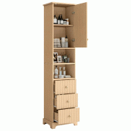 Merax armoire haute de salle de bain 40.0 x 30.0 x 172.0 cm, couleur bois naturel, avec rangements et tablettes reglables - Bois manufacturé N877P410