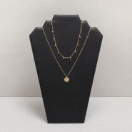 Présentoir collier plat simili cuir noir H31cm - 4 encoches, buste réaliste, rangement facile