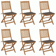 VidaXL Chaises Pliables De Jardin Lot De 6 Avec Coussins Bois D Acacia - gris 3075002