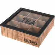 WellHome - Boîte à thé avec 9 compartiments 24x24x7,5cm en couleur noire - Tea Moment - beige WH14618