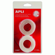 Apli Lot de 2 bandes auto-agrippantes scratch, adhésives, 20mm x 1m, blanc - 8410782136576