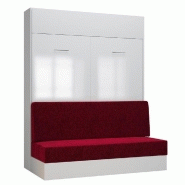 ARMOIRE LIT ESCAMOTABLE DYNAMO SOFA FAÇADE BLANC BRILLANT CANAPÉ ROUGE 160*200 CM