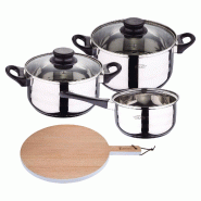 BERGNER - Batterie de cuisine 5 pièces 16/18/20cm en acier inoxydable compatible induction avec Planche à Découper Ronde 38x28x1,5cm en Bois de Hê BERGNER - Batterie de cuisine 5 pièces 16/18/20cm en acier inoxydable compatible induction avec Planche à Découper Ronde 38x28x1,5cm en Bois de Hê