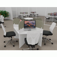 Bureau call center 5 places forme marguerite avec cloisons acoustiques. - blanc, 5 places, beige da054_0