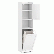COSTWAY Armoire de salle de bain haute avec panier à linge, sac à linge amovible de 48 L inclus, 40 x 40 x 170 cm (blanc) - blanc VH34049IT