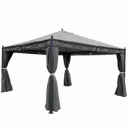 Décoshop26 - Pergola pavillon gazebo de jardin cadre stable de 7cm avec paroi latérale + moustiquaire gris 4x4m 04_0004091 - 3000394132698