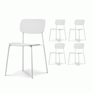 Kosmi Lot de 4 chaises blanches au design minimaliste en métal et résine - blanc métal 3760301692164
