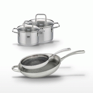 Lot 2 Poêles 32/28cm & 2 Faitouts 12/14cm Elo Relief Evolution - gris inox 3176239957303