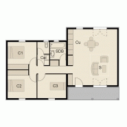 Maison à ossature en bois plain-pied Optimale 3 - clé en main - 78,37 m² habitables - 4 pièces - toit double pente - terrasse couverte_1