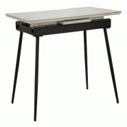 Mauro Ferretti Table De Salle À Manger Extensible, Finition Mate Moderne, 120-155 X 80 X 75 Cm - Plateau Effet Marbre Et Structure En Métal Noir - 1