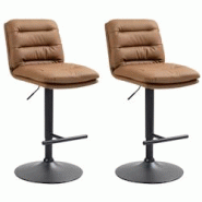CLP Lot de 2 tabourets de bar Damar en similicuir Marron clair/Noir - marron polyester 325682 CLP Lot de 2 tabourets de bar Damar en similicuir Marron clair/Noir - marron polyester 325682
