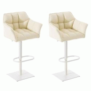 CLP Lot de 2 tabourets de bar Damaso similicuir Crème/Blanc - beige polyester 314924