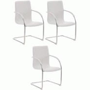 CLP Lot de 3 Chaises Cantilever Melina en similicuir et pied en métal Blanc - blanc polyester 320533 CLP Lot de 3 Chaises Cantilever Melina en similicuir et pied en métal Blanc - blanc polyester 320533