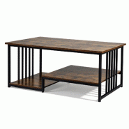 COSTWAY Table 3 Niveaux avec Cadre Métallique Robuste, Design Industriel, Rectangulaire, pour Salon et Bureau - marron Bois manufacturé VH35987OR