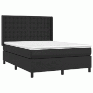 Décoshop26 - Cadre de lit LED avec sommier tête de lit matelas 140x190cm synthétique noir TDL0209232 - noir 3001699882721