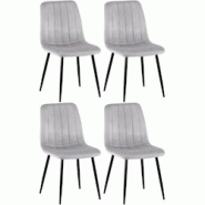 Décoshop26 - Lot de 4 chaises de salle à manger couture décorative vertical assise en velours gris et pieds en métal noir 10_0001865 - gris 300025 Décoshop26 - Lot de 4 chaises de salle à manger couture décorative vertical assise en velours gris et pieds en métal noir 10_0001865 - gris 300025