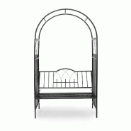 Helloshop26 - Arche à rosiers banc décoratif jardin 200 x 120 x 40 cm ambiance romantique en fer époxy noir 13_0003268 - noir 3000241480323