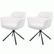 Mendler Lot de 2 chaises de salle à manger HWC-K33, chaise de cuisine, pivotante Auto-Position, tissu MVG ~ blanc bouclé - blanc textile 89663