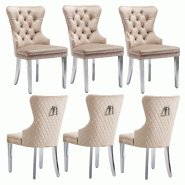 Merax Chaises de salle à manger (6 pièces), lot de 6 chaises rembourrées, chaises de salon, chaises de cuisine, pieds en acier inoxydable, beige -