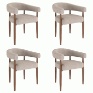Merax lot de 4 chaises de salle à manger 60 x 59 x 75 cm, structure en métal aspect bois, revêtement et accoudoirs en chenille, aspect noyer et tau
