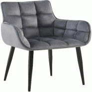 Décoshop26 - Chaise design rembourrée en velours gris foncé design enveloppant pieds métal noir 10_0007488 - gris métal 3000266133556