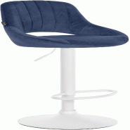 Décoshop26 - Tabouret de bar x1 réglable en hauteur en velours bleu dossier ajouré et pied métal blanc 10_0005729 - 3000265184474