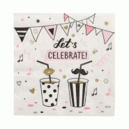 Papstar 300 serviettes, 3 plis, pliage 1/4, 33 cm x 33 cm Let's Celebrate - blanc papier 89219