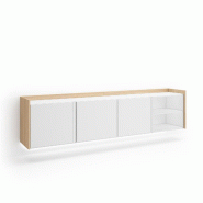 SKRAUT HOME Meuble TV, Banc Télé, 207x50x35 cm, Pour les TV jusqu'à 80", Suspendu, Mural, LED, Blanc et Chêne Soft - blanc Bois manufacturé 748_6