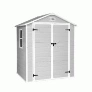 Wasabi - Abri de Jardin en Résine Aqua 2.6 avec fenêtre - Inclut le Sol - Grande Porte Double - Gris Blanc - Cabane extérieur - Cabanon rangement -