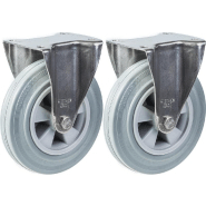 Roulette 200mm 8" en acier inoxydable caoutchouc gris, fixe, 410kg, jeu de 2 Roulette 200mm 8" en acier inoxydable caoutchouc gris, fixe, 410kg, jeu de 2