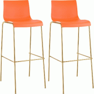 CLP Lot de 2 Tabourets de Bar Hover en Plastique, Pieds Or Orange - orange plastique 327602